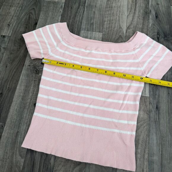 Garage Short Sleeve Off Shoulder Sweater coquette pink striped - Picture 4 of 6